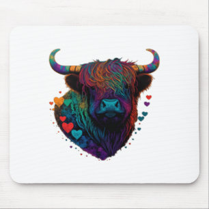 Colorful Highland Cow Valentines Day Farm Cow 1  Mouse Pad