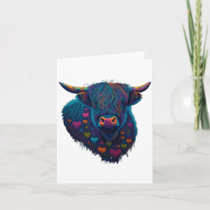 Colorful Highland Cow Valentines Day Farm Cow 2 Card
