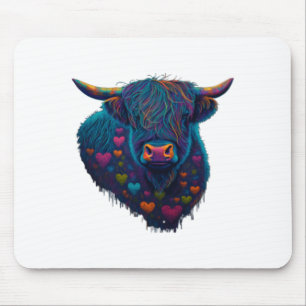 Colorful Highland Cow Valentines Day Farm Cow 2 Mouse Pad