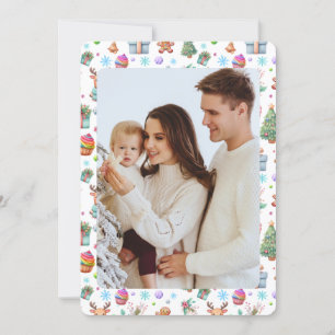 Colorful Holiday Photo Card with Festive Pattern 