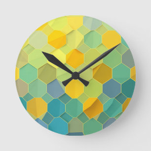 Colorful Honeycomb Geometric Pattern Round Clock