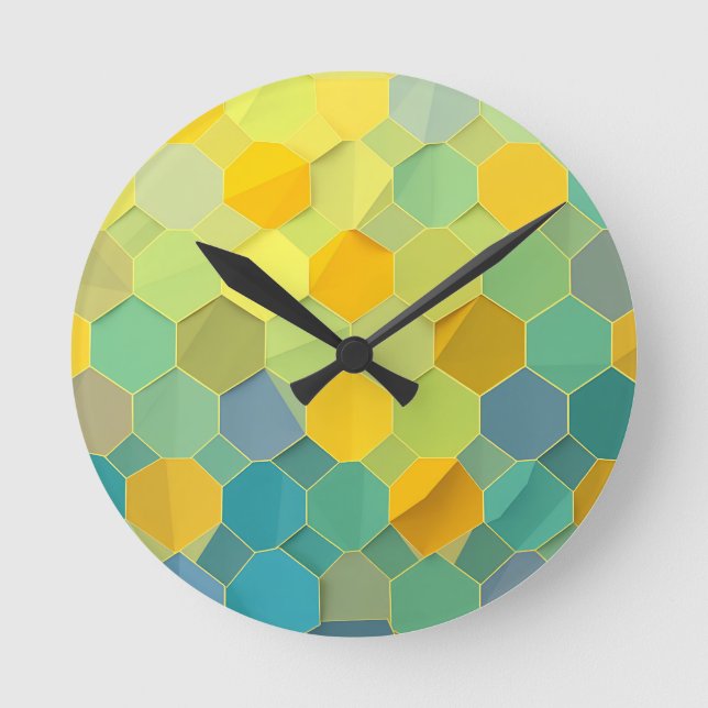 Colorful Honeycomb Geometric Pattern Round Clock (Front)