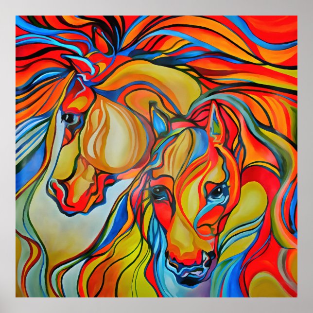 Colorful Horses Abstract Art Poster (Front)