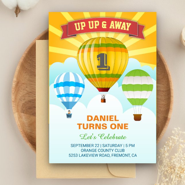 Colorful Hot Air Balloon First Birthday Invitation (Creator Uploaded)