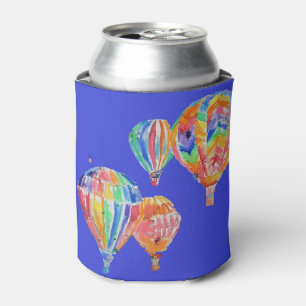 Colorful Hot Air Balloon Watercolor Art Design Can Cooler