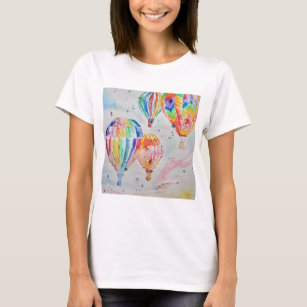 Colorful Hot Air Balloon Watercolor Art Design T-Shirt