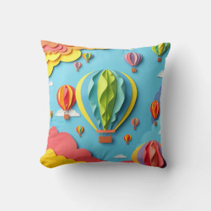 Colorful Hot Air Balloons Sky Pattern Throw Pillow