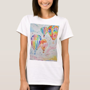 Colorful Hot Air Balloons Watercolour Painting T-Shirt