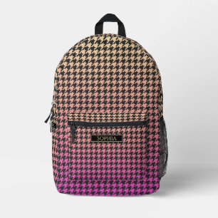 Colorful Houndstooth-Pink to Yellow Gradient- Printed Backpack