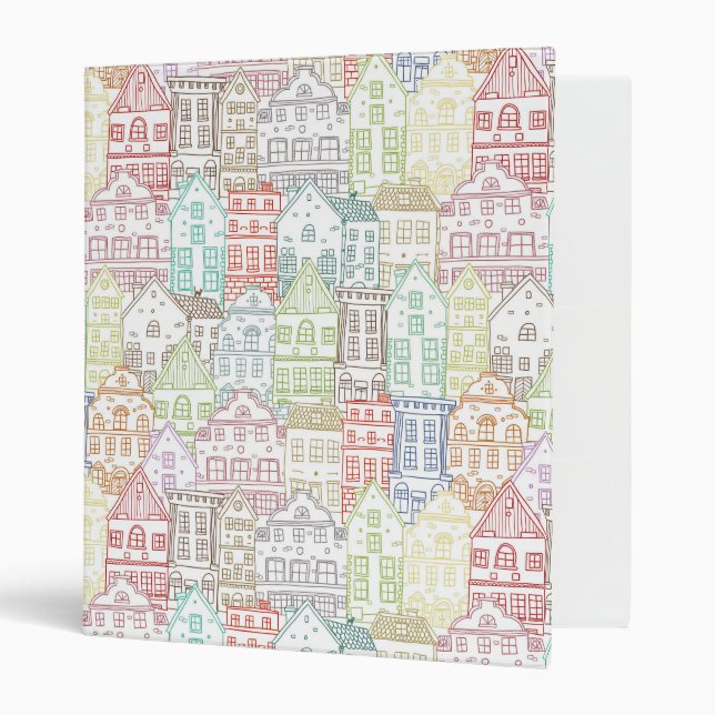 Colorful houses line art pattern binder (Front/Inside)