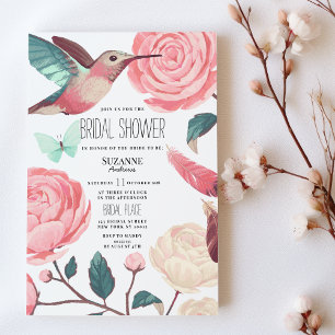 Colorful Hummingbird Floral Spring Bridal Shower Invitation