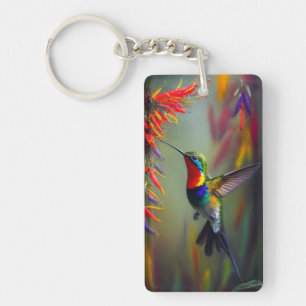 Colorful Hummingbird Oil Painting Style Keychain