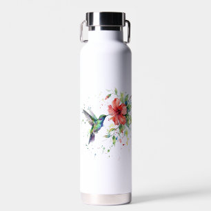 Colorful Hummingbird Watercolor Floral Nature Art Water Bottle