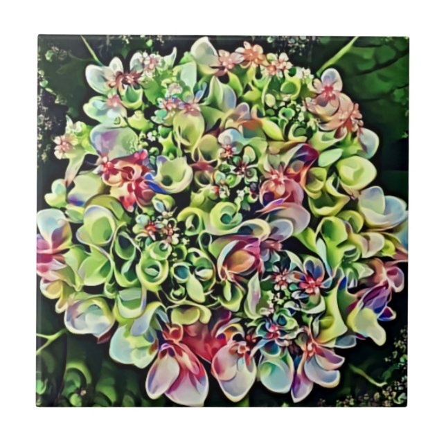 Colorful Hydrangea Flower Art Tile Trivet (Front)