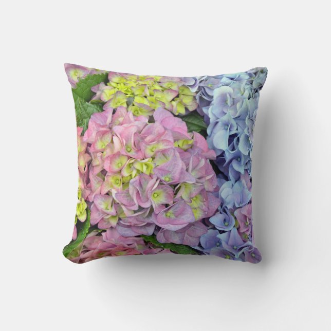 Colorful hydrangea flower print throw pillow (Front)