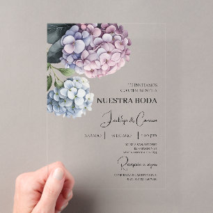 Colorful Hydrangea Spanish Wedding Invitation