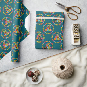 Colorful I Love 60s Music on Dark Teal Wrapping Pa Paper