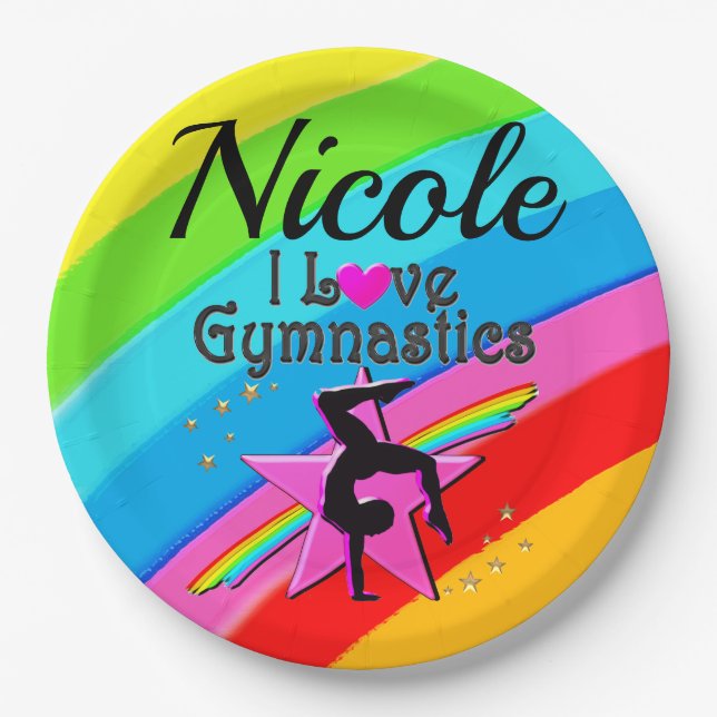 COLORFUL I LOVE GYMNASTICS PERSONALIZED DESIGN PAPER PLATE (Front)