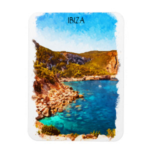 Colorful Ibiza Spain Watercolor Landscape Magnet