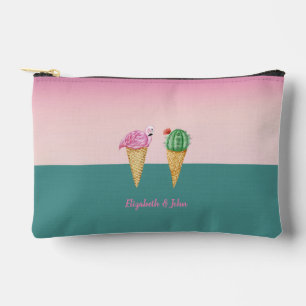 Colorful Ice Cream Cones Cactus Pink Flamingos Accessory Pouch