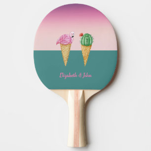 Colorful Ice Cream Cones Cactus Pink Flamingos Ping Pong Paddle
