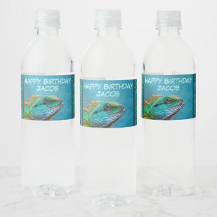 Colorful Iguana Birthday Party Water Bottle Label