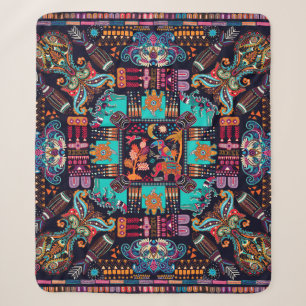 Colorful illustration with decorative animals and sherpa blanket