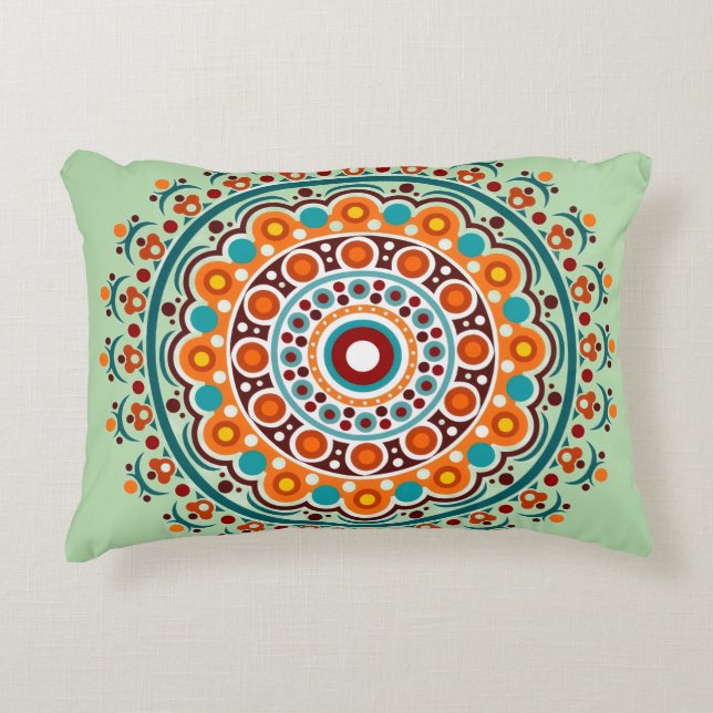 Colorful Indian Mandala Accent Pillow (Front)
