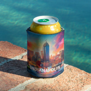 Colorful Indianapolis Skyline Abstract Art Can Cooler