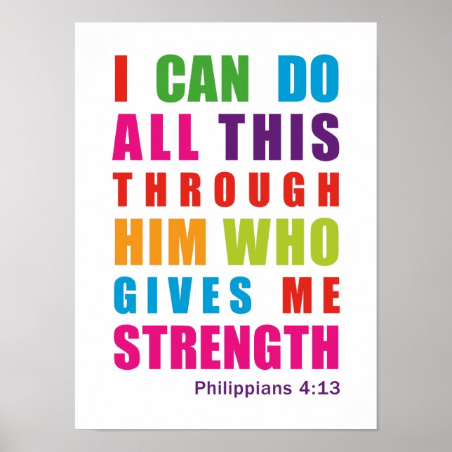 Colorful Inspirational Philippians 4:13 Affiches (Devant)