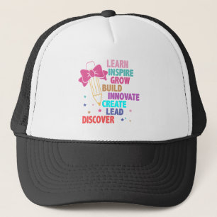 Colorful Inspirational Words Teacher Pencil & Bow  Trucker Hat