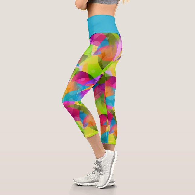 Colorful Iridescent Stained Glass Look Pattern Capri Leggings (Left)
