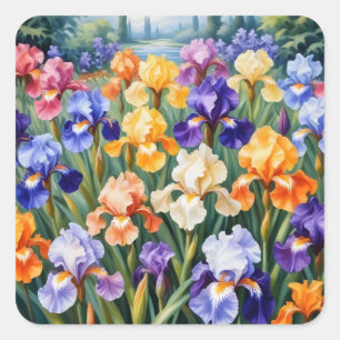 Colorful iris garden square sticker