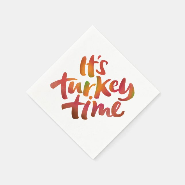Colorful - Its Turkey Time Thanksgiving Dinner Napkin (Corner)