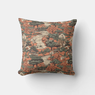 Colorful Japanese Garden Throw Pillow