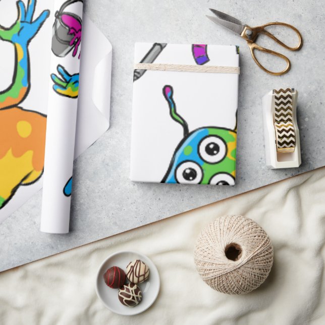 Colorful Jelly Alien Juggling, Wrapping Paper (Crafts)
