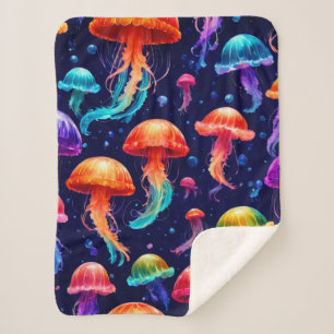Colorful Jellyfish  Sherpa Blanket