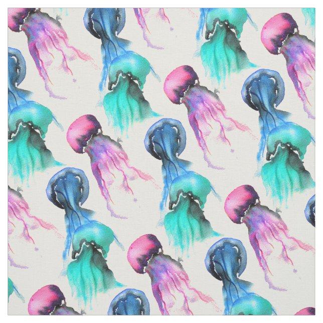Colorful jellyfish watercolor illustration fabric (Swatch)