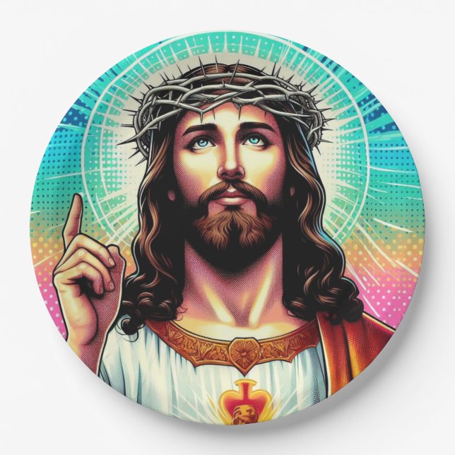 Colorful Jesus paper plate! Plate (Front)
