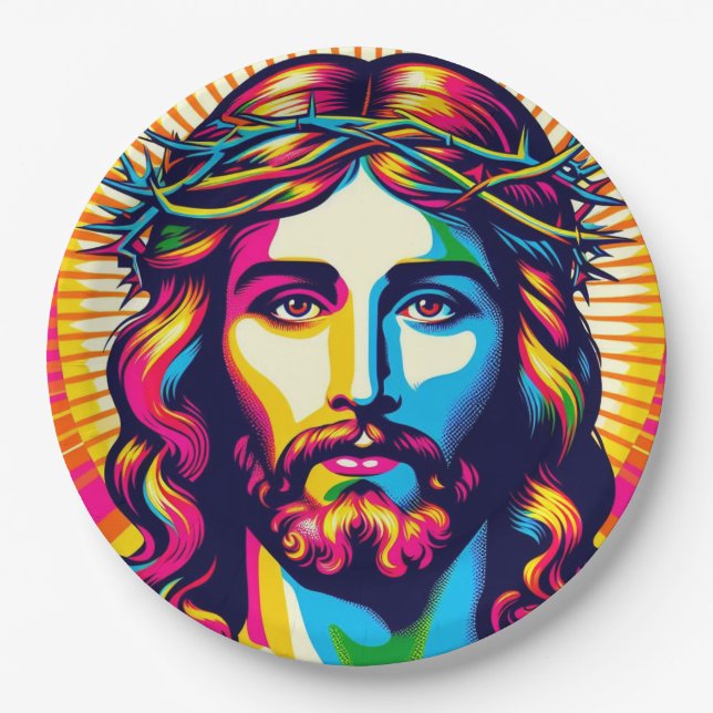 Colorful Jesus paper plate! Plate (Front)