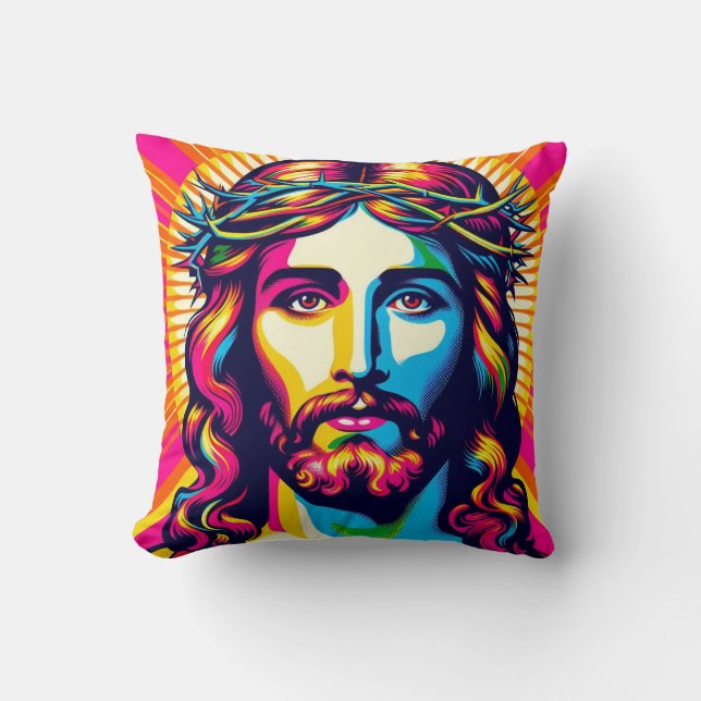 Colorful Jesus pillow! Throw Pillow (Front)