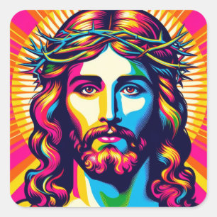 Colorful Jesus sticker! Square Sticker