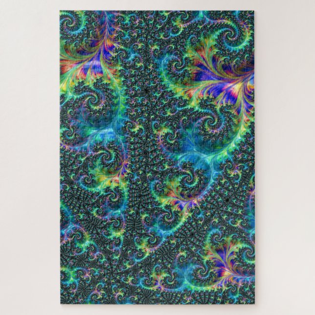 Colorful Jewel Tone Fractal Spiral Abstract Art Jigsaw Puzzle (Vertical)