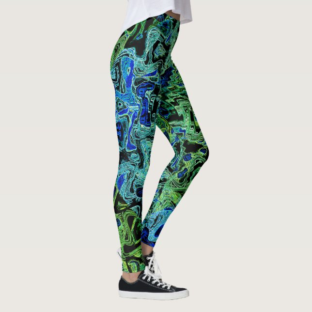 Colorful Kaleidoscope Black Blue Green  Abstract Leggings (Right)