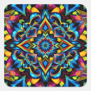 Colorful Kaleidoscope Mandala Design Mug, pillow Square Sticker