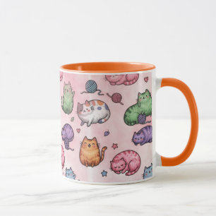 Colorful Kawaii Chubby Cats Pattern Mug