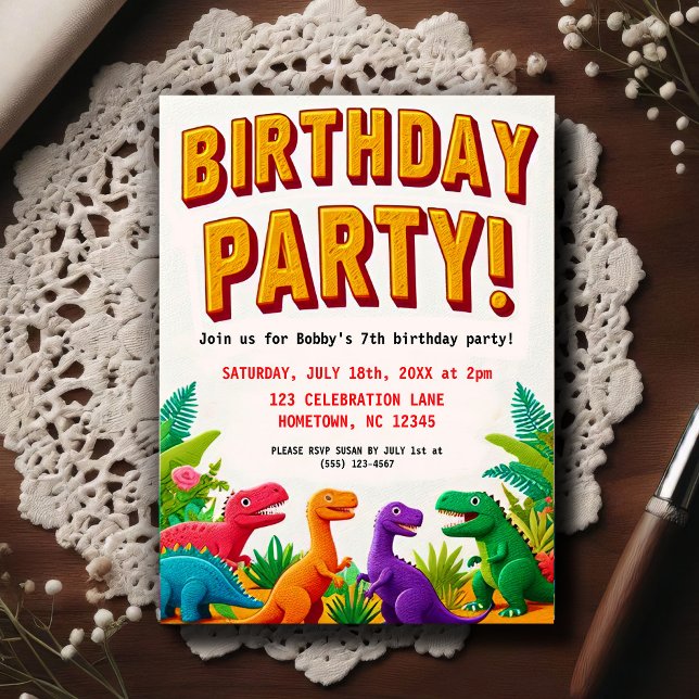 Colorful Kid's Dinosaur Birthday Party  Postcard (Creator Uploaded)