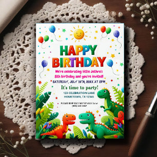 Colorful Kids Dinosaur Birthday Party Postcard