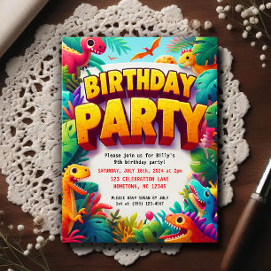 Colorful Kid's Dinosaur Birthday Party Postcard