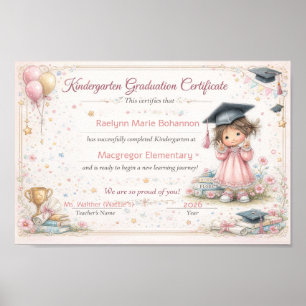 Colorful Kindergarten Graduation Certificate  Poster